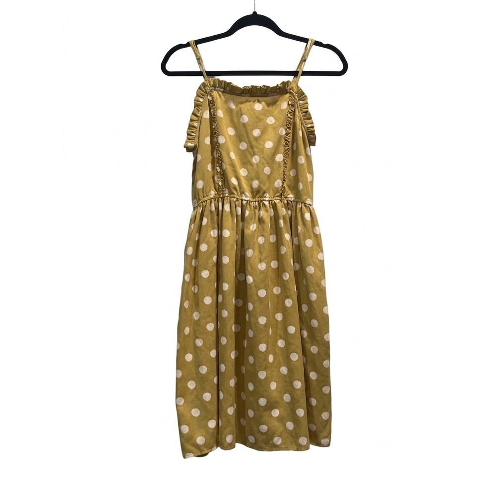 Tulip J317 Mustard Yellow Polka Dot Ruffle Spaghetti Strap Midi Dress Small‎
